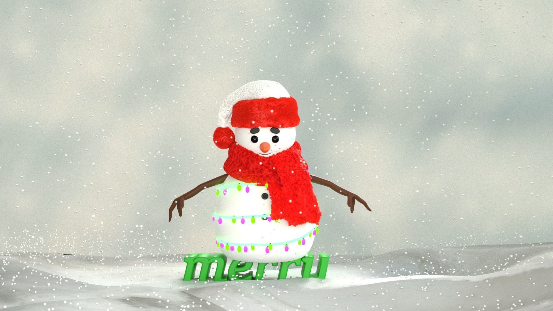 Animated Snowman and Merry Christmas 3D model_4