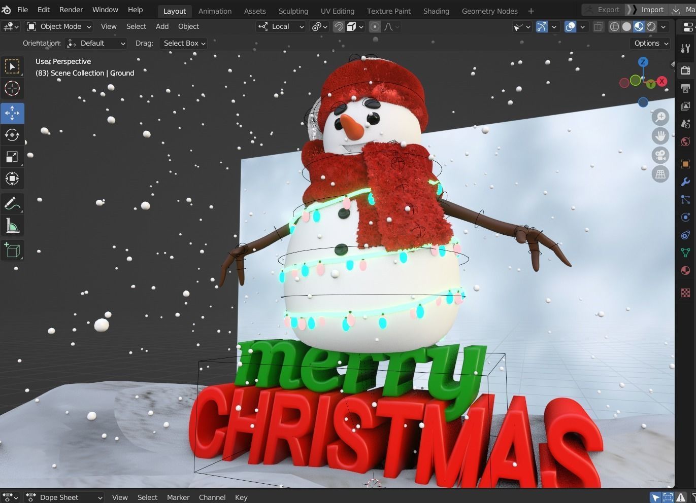 Animated Snowman and Merry Christmas 3D model_10