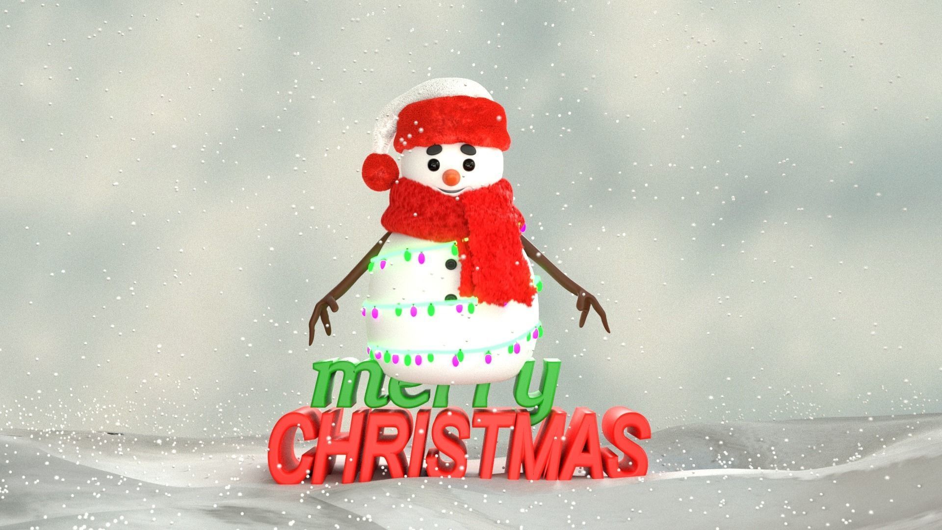 Animated Snowman and Merry Christmas 3D model_5