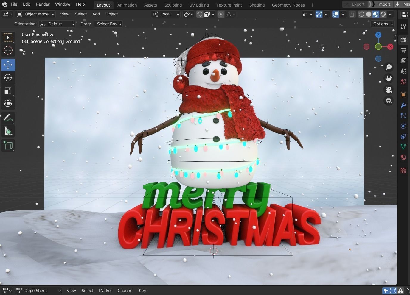 Animated Snowman and Merry Christmas 3D model_3