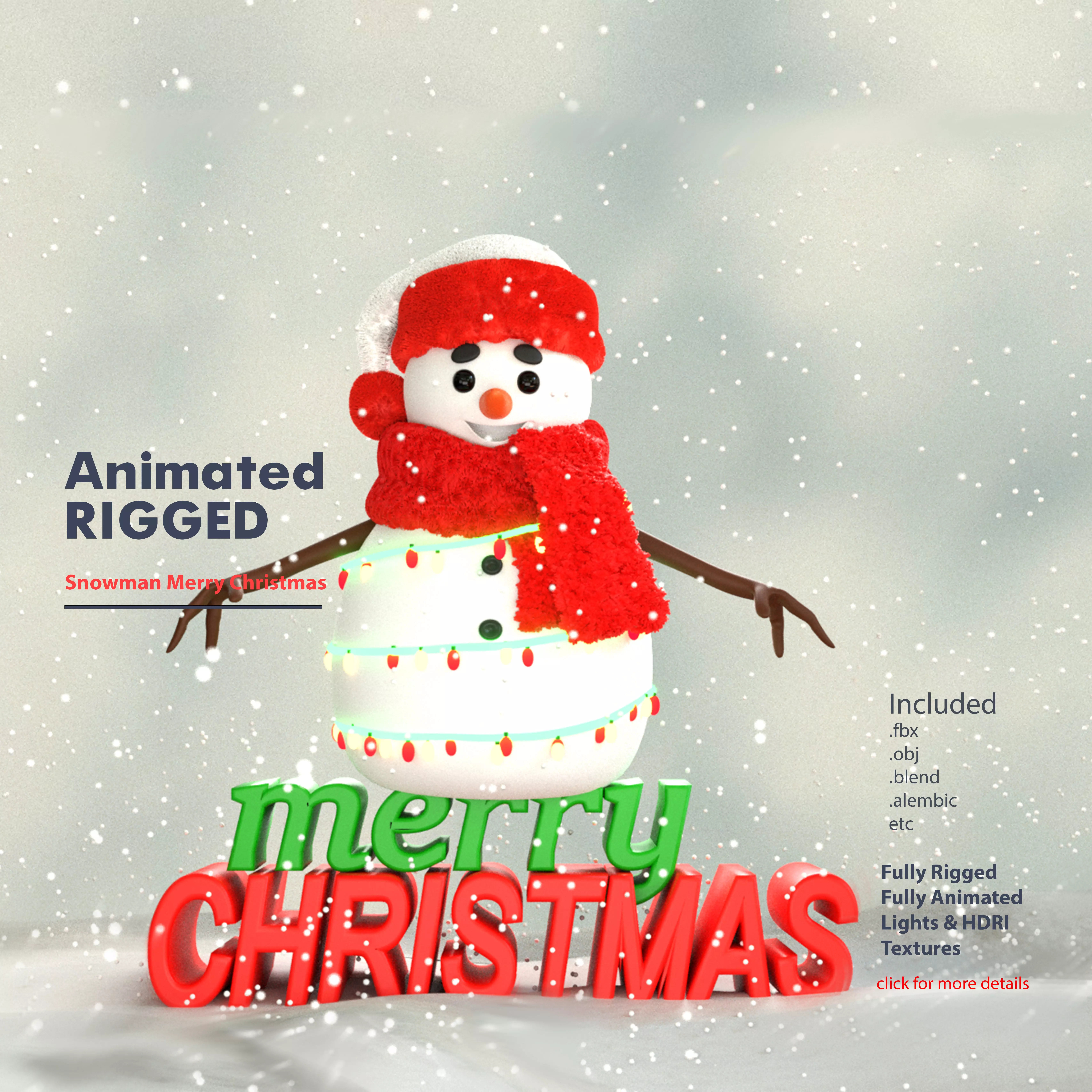 Animated Snowman and Merry Christmas 3D model_0