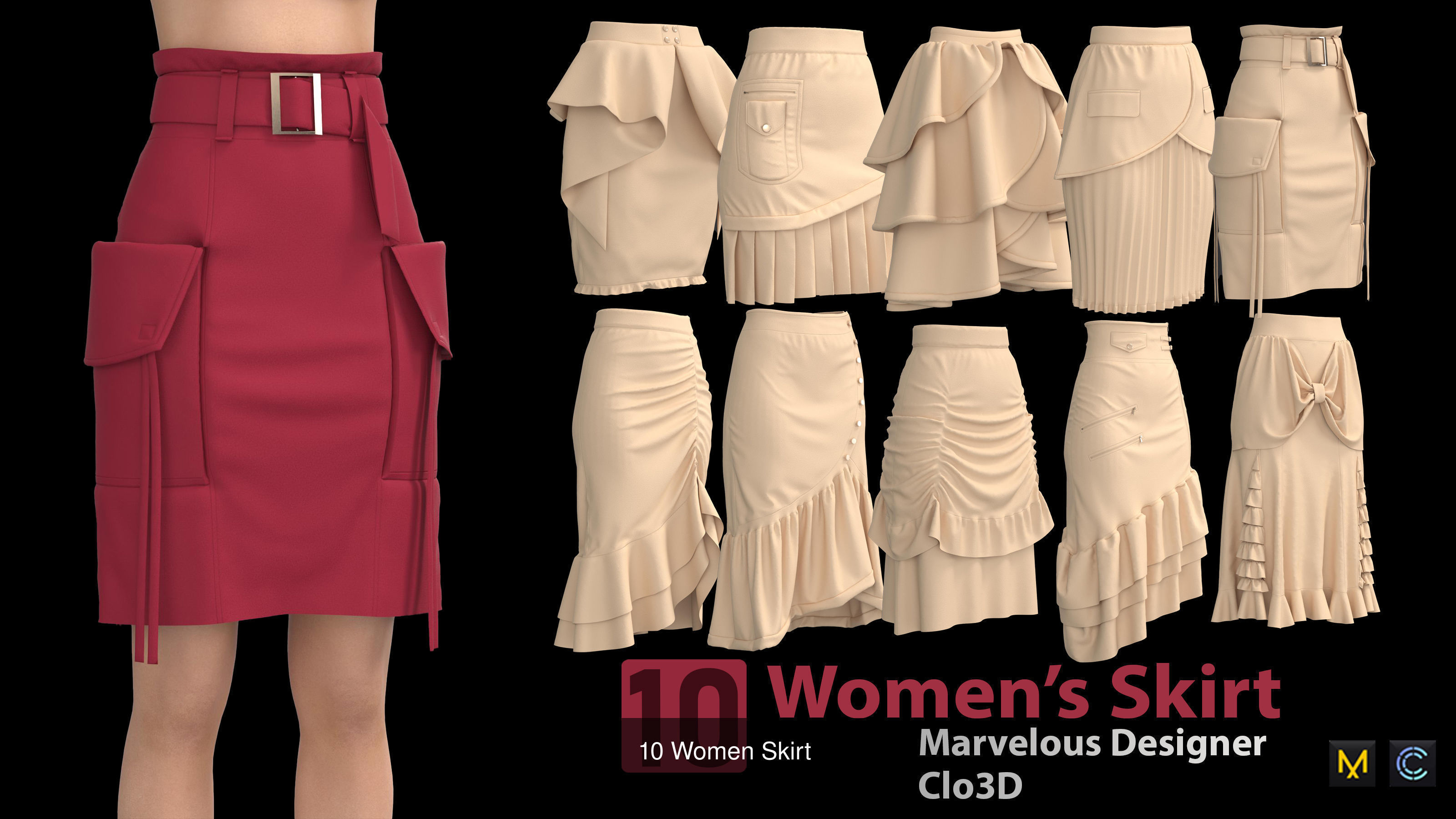 7 Women Blouses and 10 Women Skirt 3D Model Collection_2