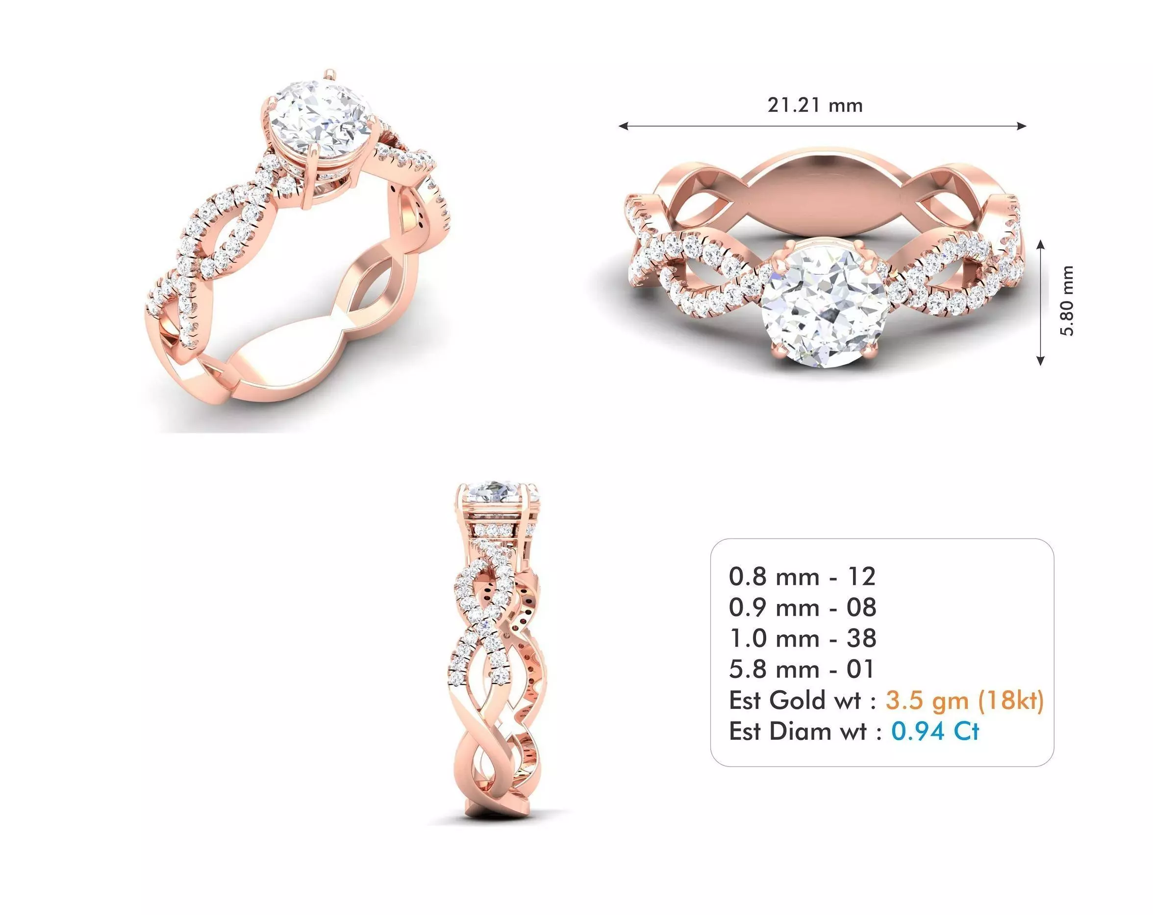 Intertwining engagement ring 3D print model_0