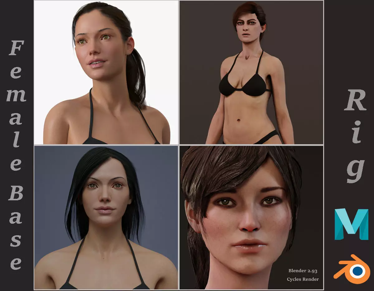 Female Base rig Pack 3D Model Collection_0