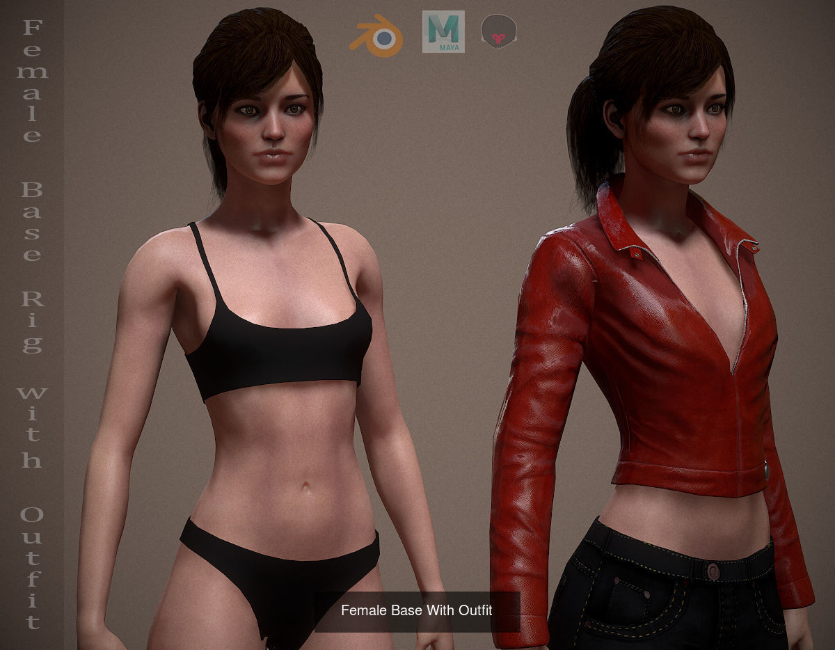 Female Base rig Pack 3D Model Collection_14