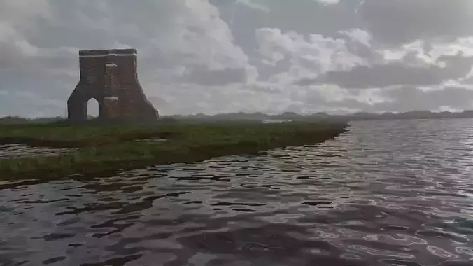 Realistic grassland landscape scene 3D model