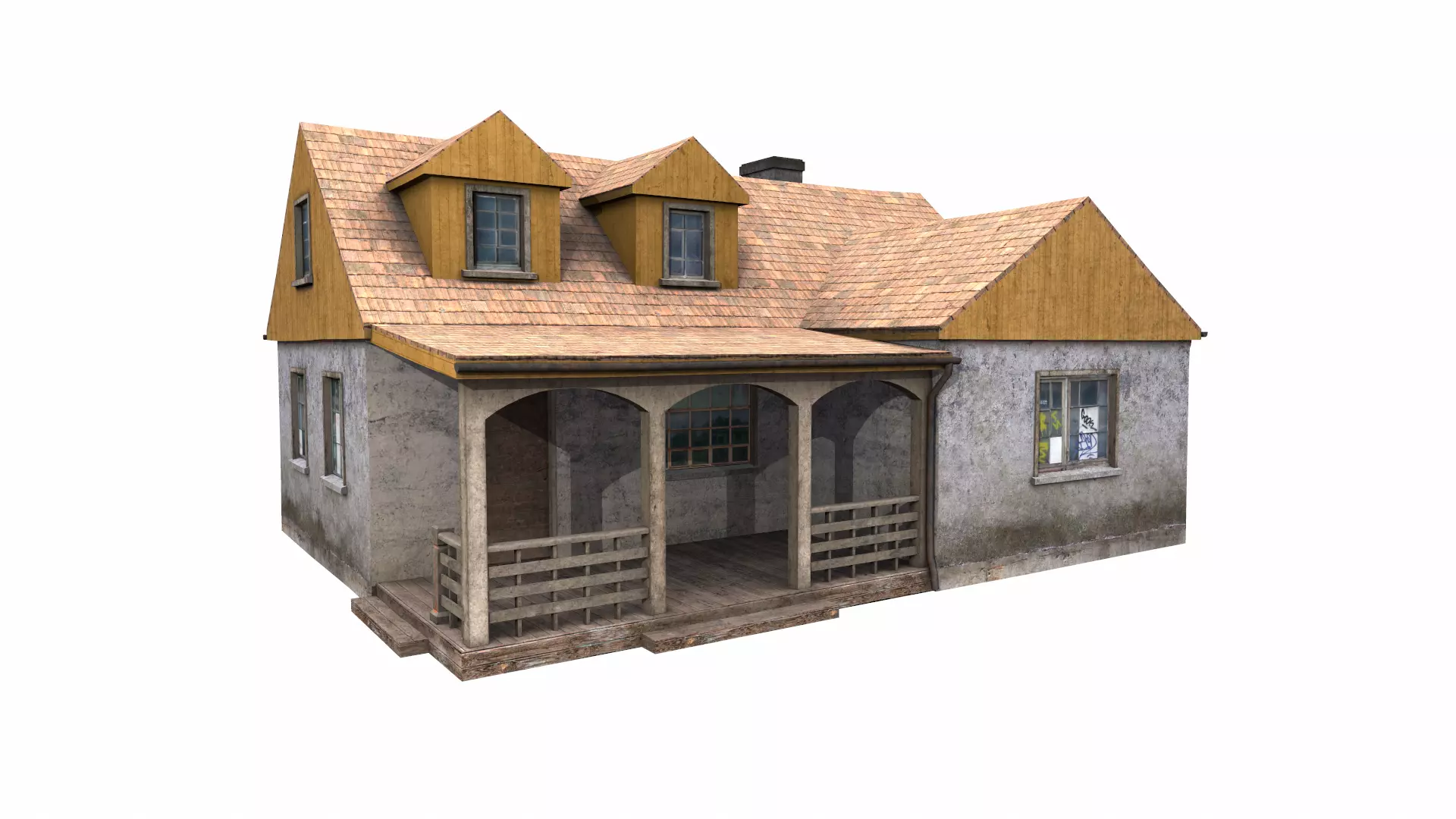 house with porch Low-poly 3D model