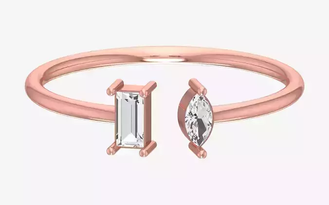 Solitaire Women Light Weight marquise Baguette stone Band Ring