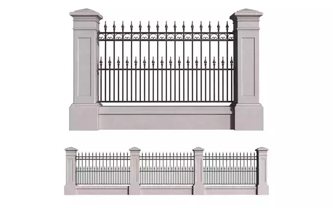  Fence in classic style with wrought iron railing 3D model