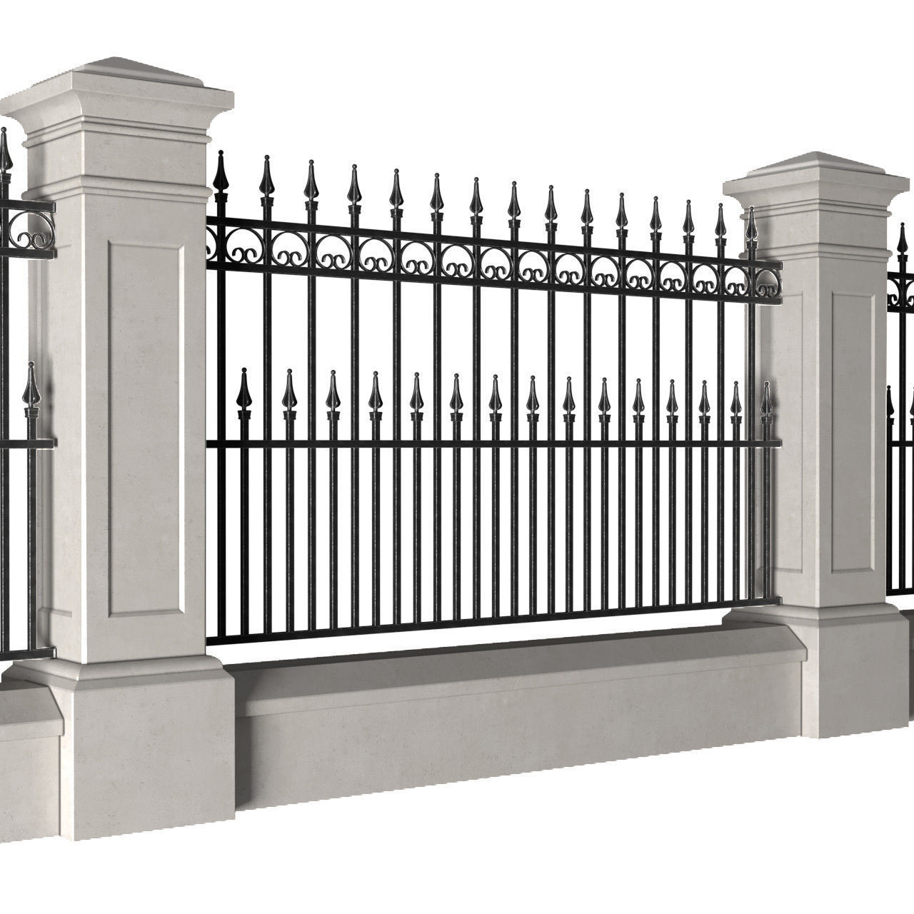 Fence in classic style with wrought iron railing 3D model_3