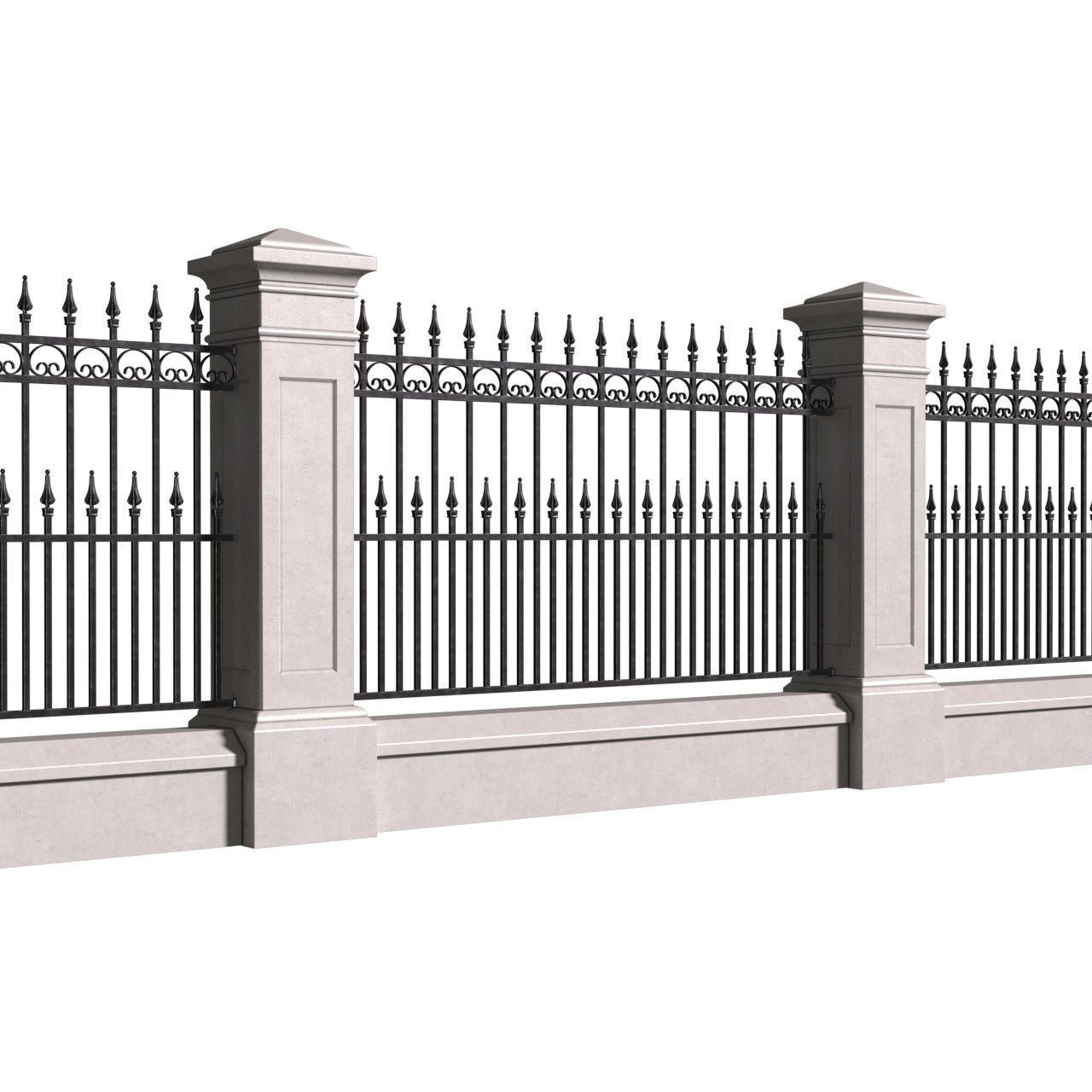 Fence in classic style with wrought iron railing 3D model_1