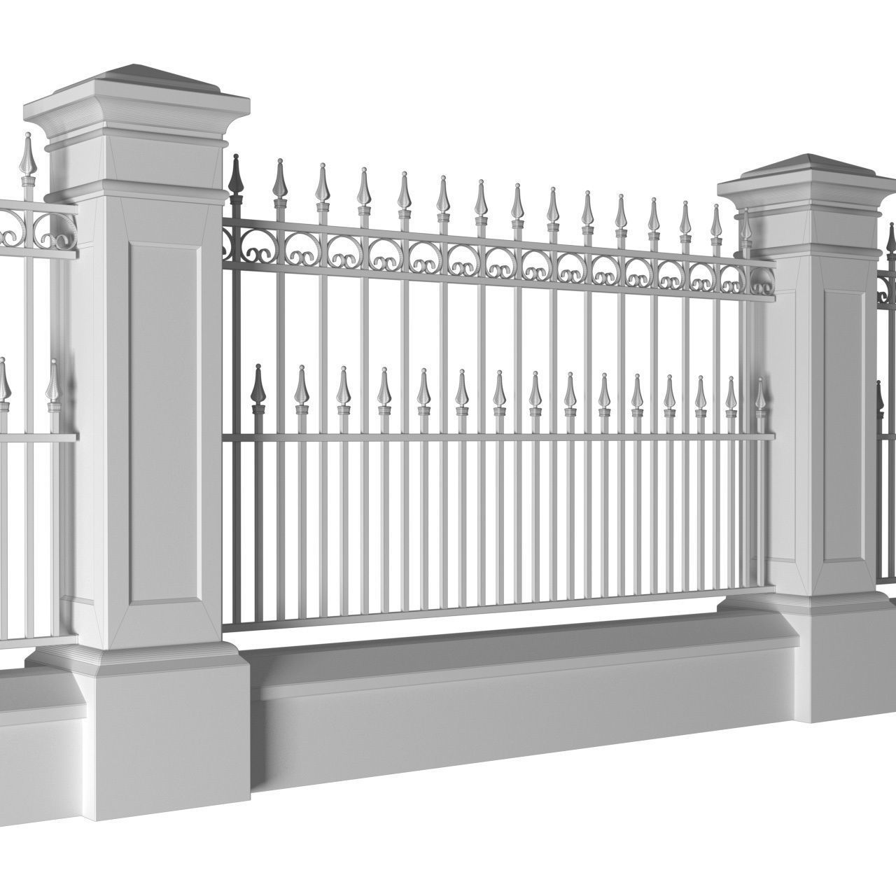 Fence in classic style with wrought iron railing 3D model_4