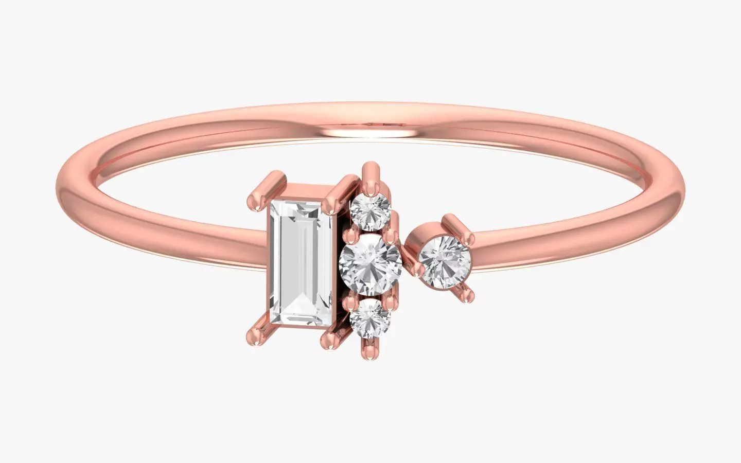 Solitaire Women Light Weight Baguette Stone Band Ring 3D print model