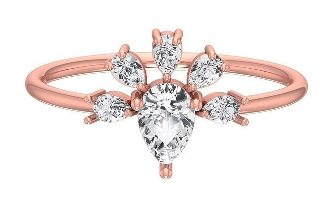Solitaire Women Light Weight Pear Stone Band Ring 3D print model