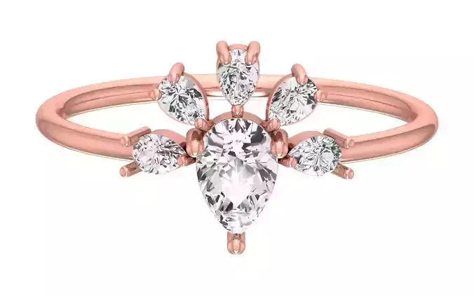 Solitaire Women Light Weight Pear Stone Band Ring