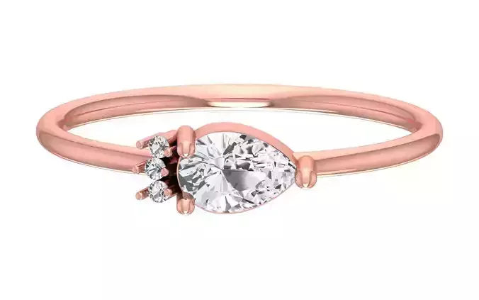 Solitaire Women Light Weight Pear Stone Band Ring
