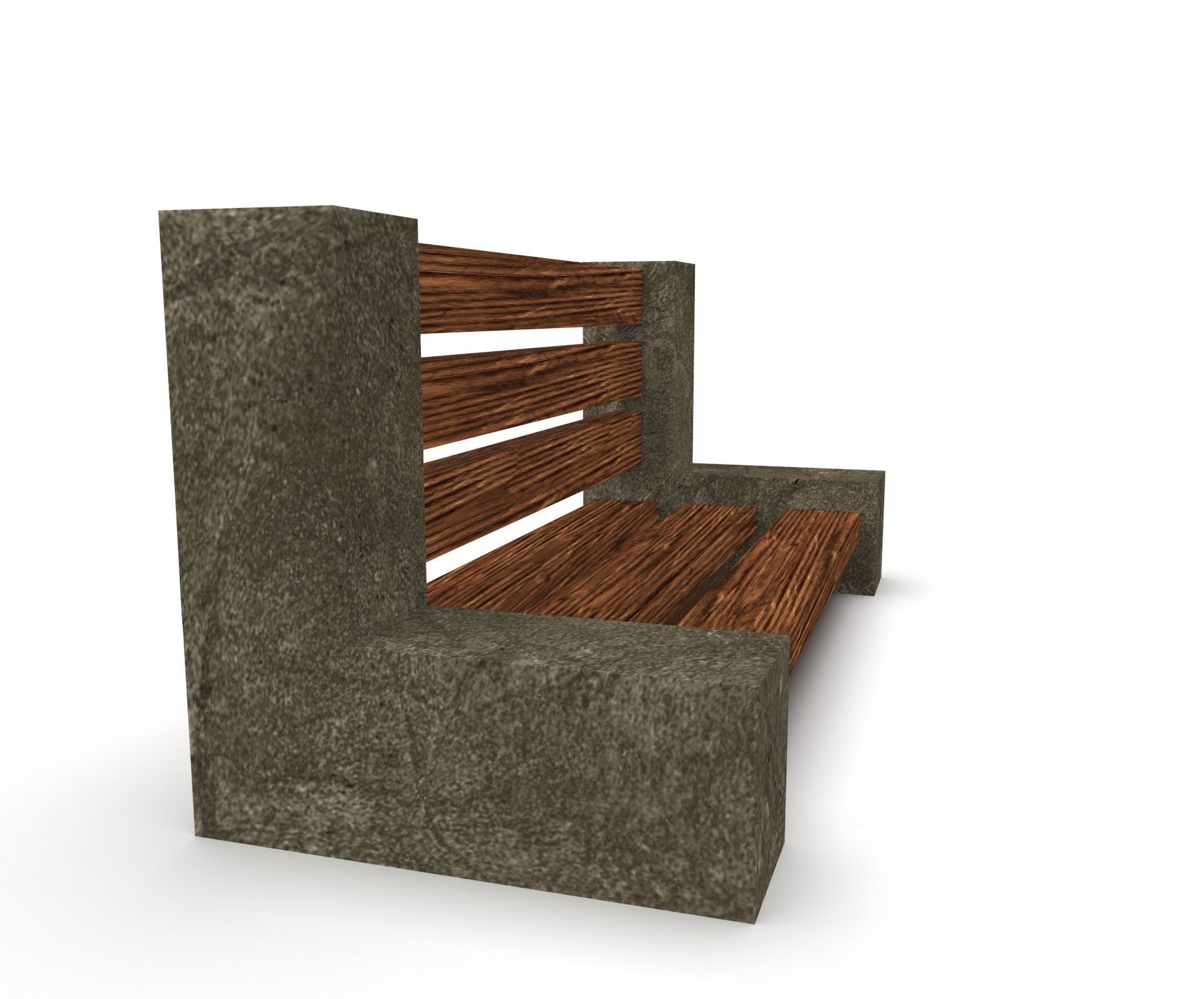 Bench street asset Low-poly 3D model_3