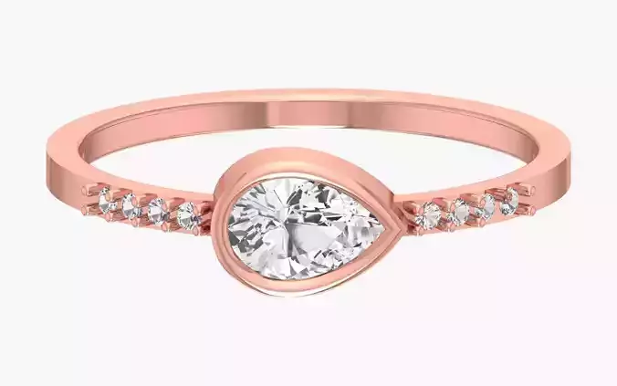 Solitaire Women Light Weight Pear Stone Band Ring