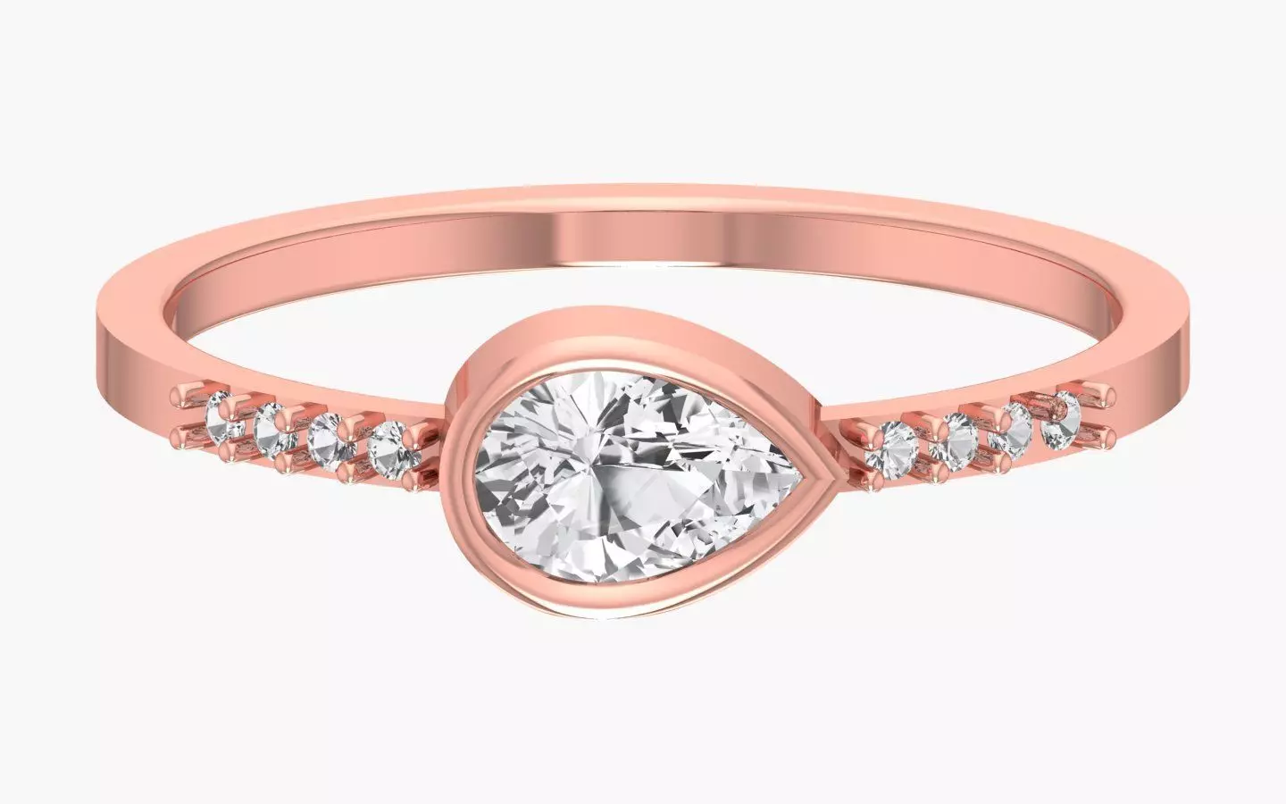 Solitaire Women Light Weight Pear Stone Band Ring 3D print model