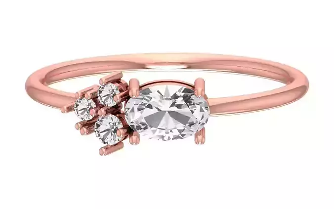 Solitaire Women Light Weight Oval Stone Band Ring