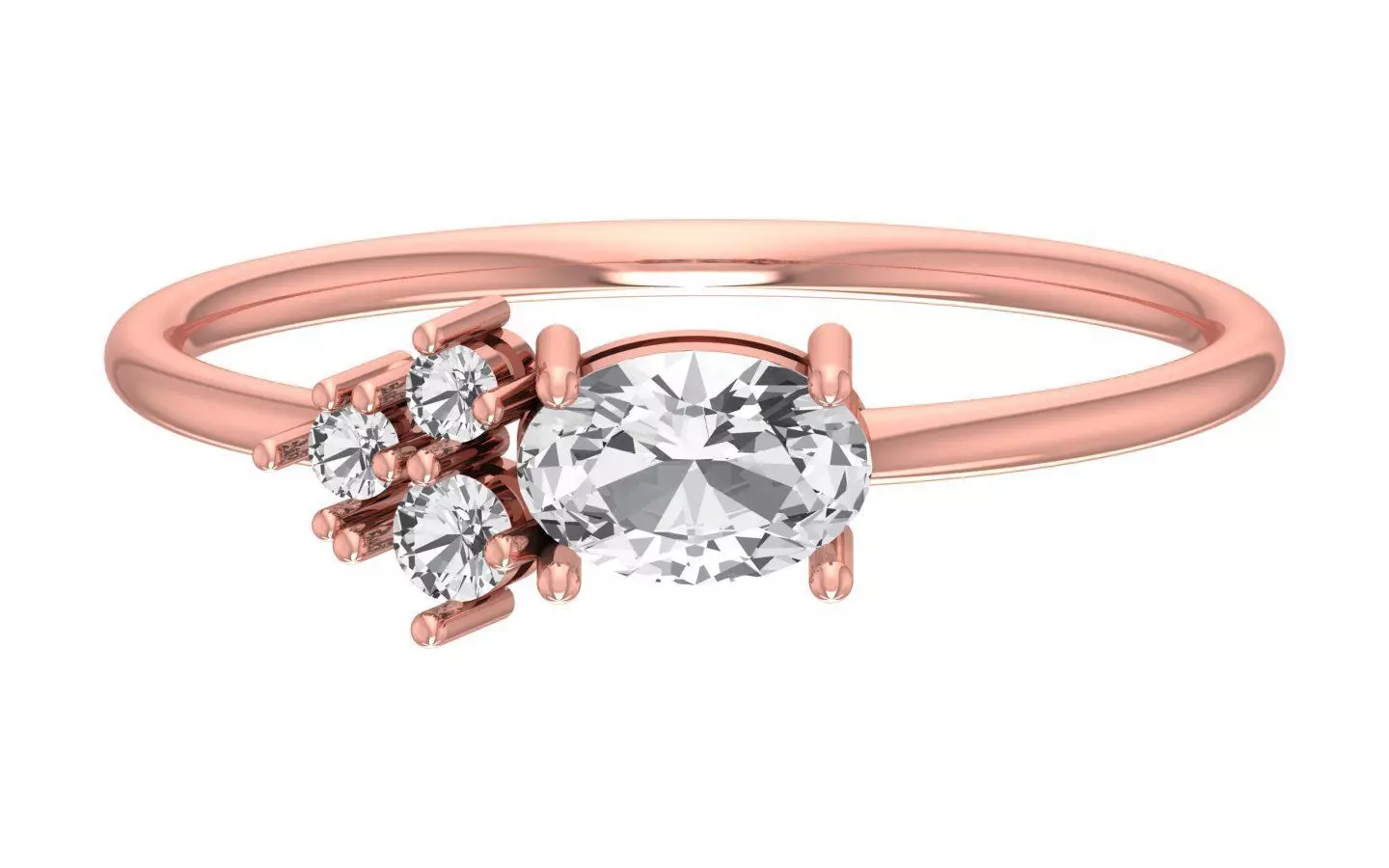 Solitaire Women Light Weight Oval Stone Band Ring 3D print model