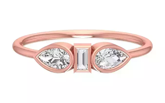 Solitaire Women Light Weight Baguette Pear Stone Band Ring