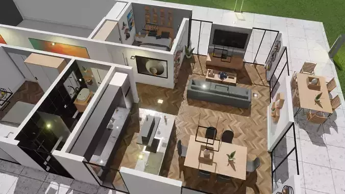 small modern house low poly 