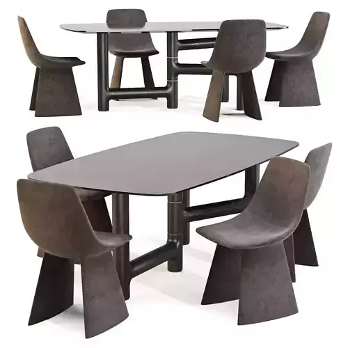 Dining Set 02 Bonaldo Pivot Table and Agea Chairs Low-poly 3D model