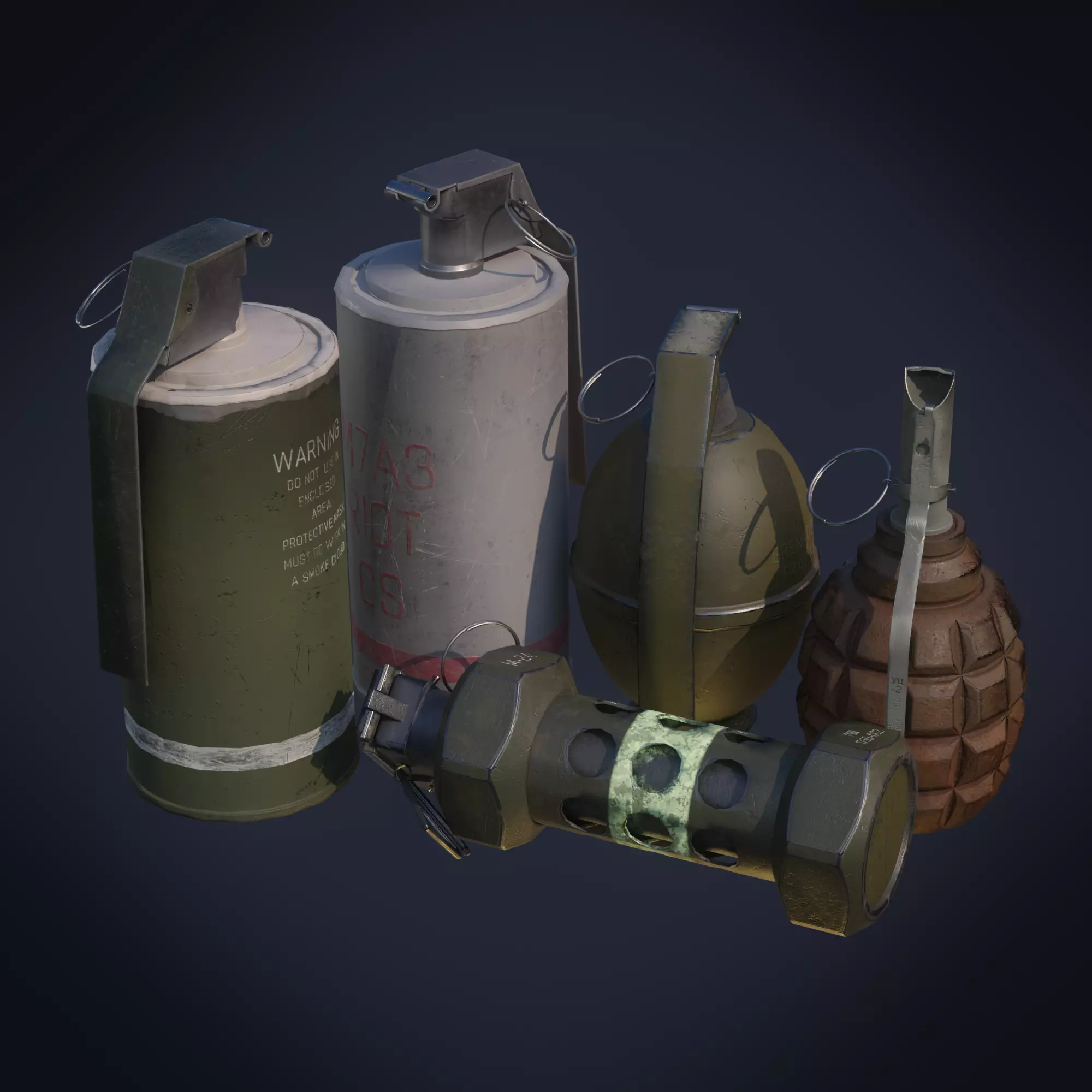 3D game-ready models of 5 Photorealistic Grenades Low-poly 3D model_0