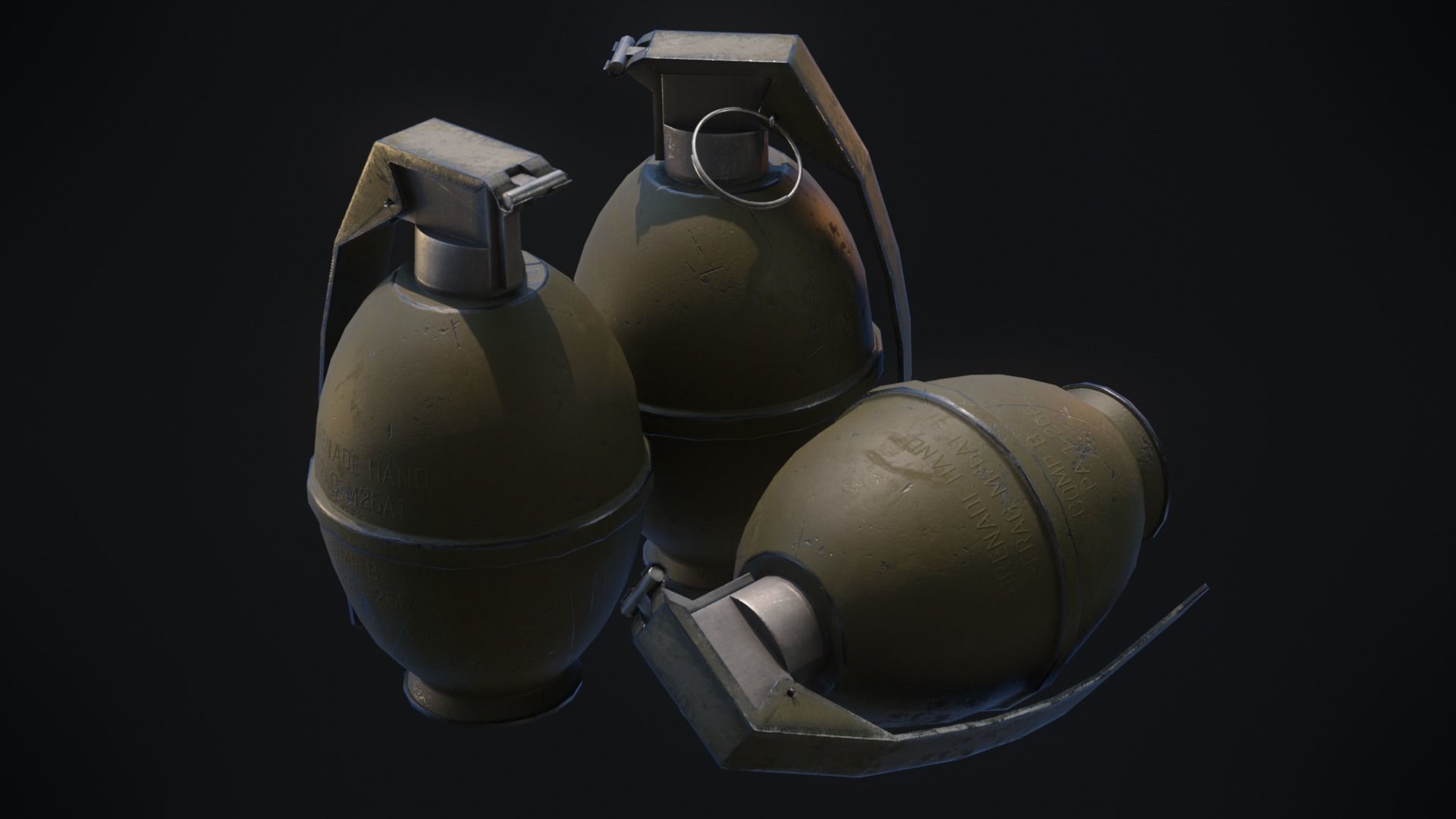 3D game-ready models of 5 Photorealistic Grenades Low-poly 3D model_10