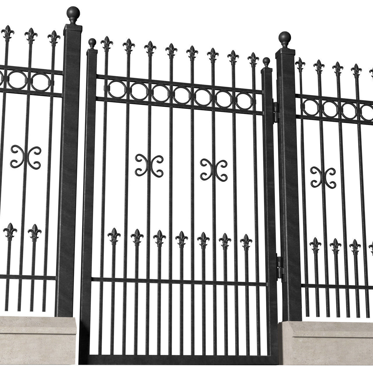 Fence in classic style with wrought iron railing 3D model_1