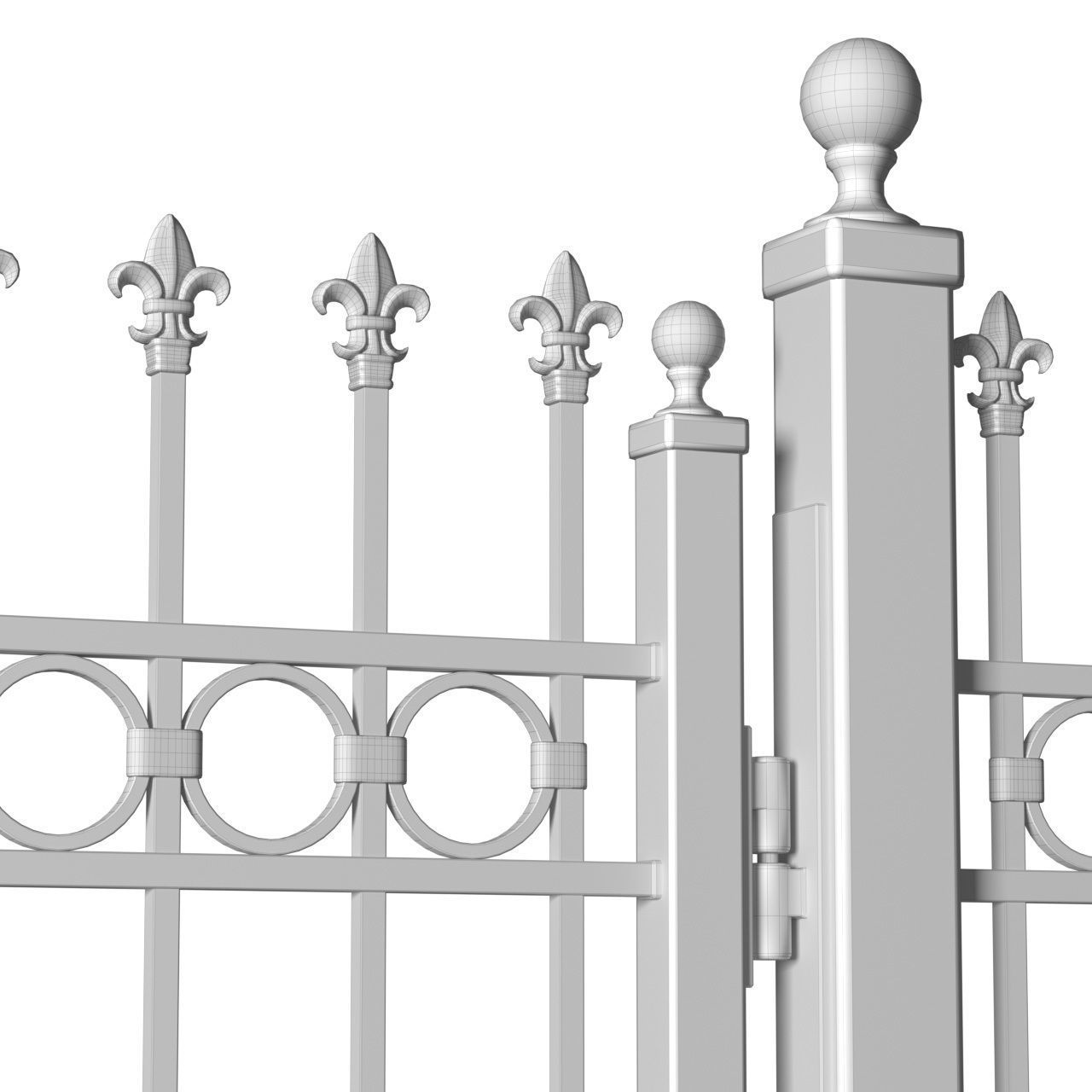 Fence in classic style with wrought iron railing 3D model_4