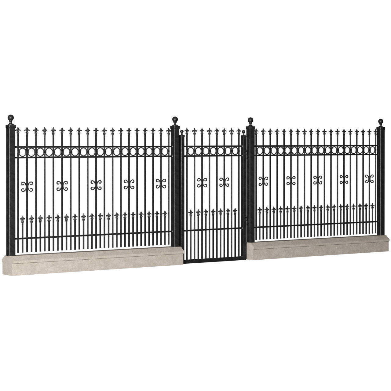 Fence in classic style with wrought iron railing 3D model_3