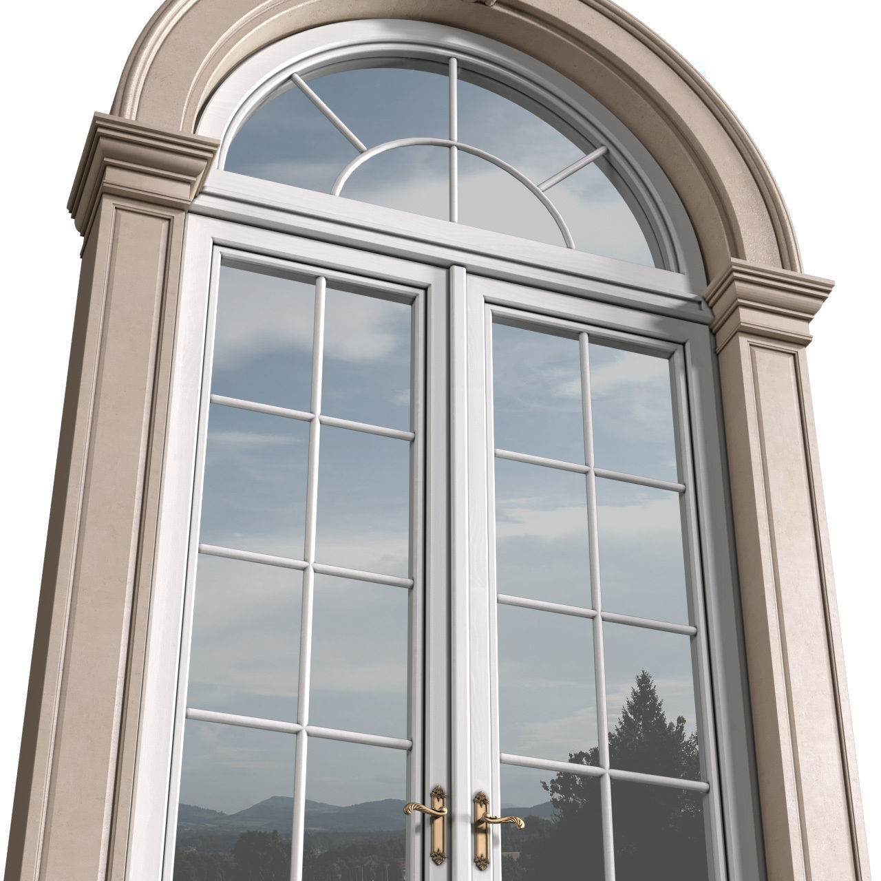 Arched classic facade window Entrance door Arched Opening 3D model_2