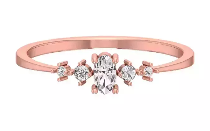 Solitaire Women Light Weight Oval Stone Band Ring