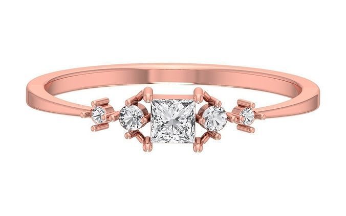 Solitaire Women Light Weight Princess Stone Band Ring 3D print model