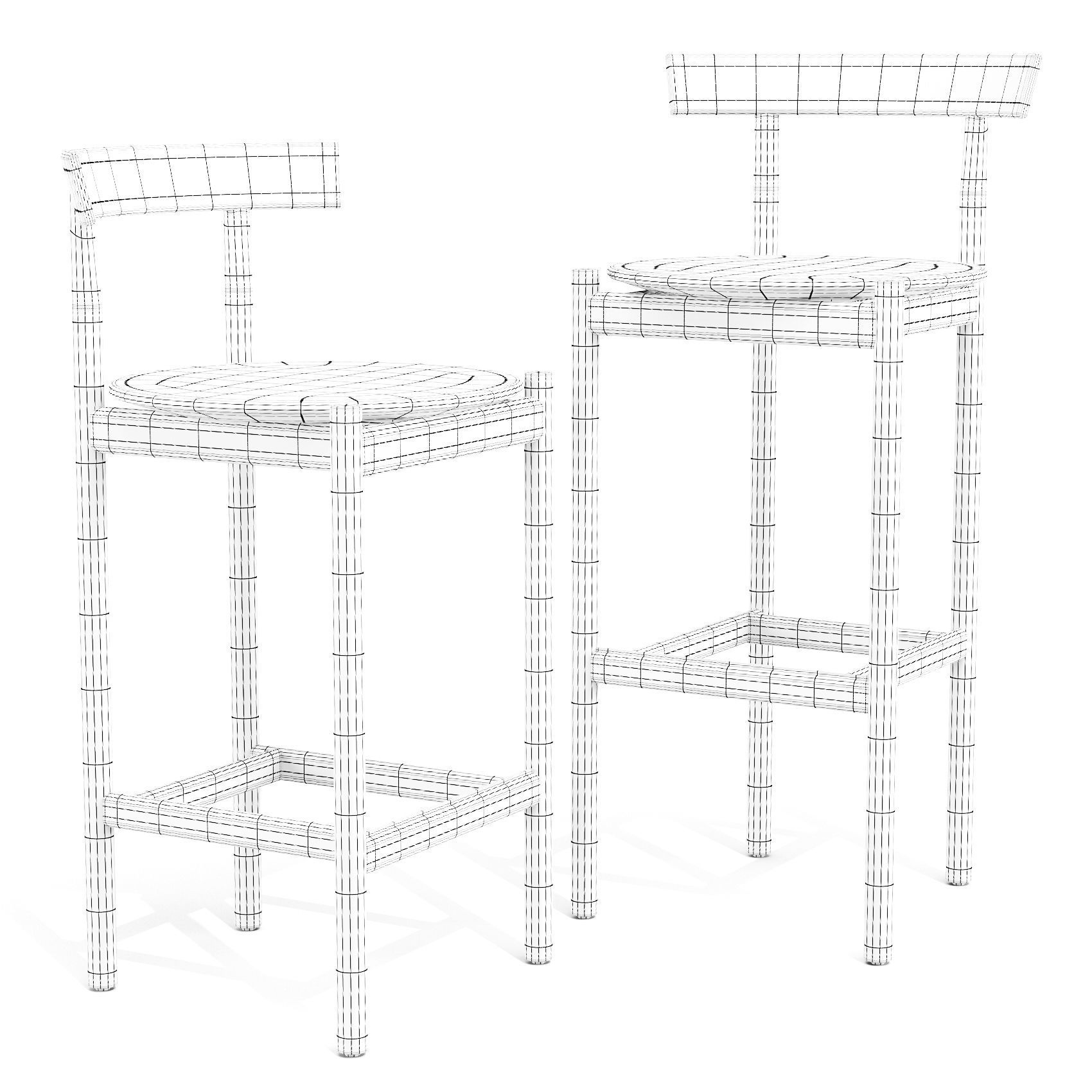 Herman Miller Comma - Bar and Counter Stool Set 01 Low-poly 3D model_1