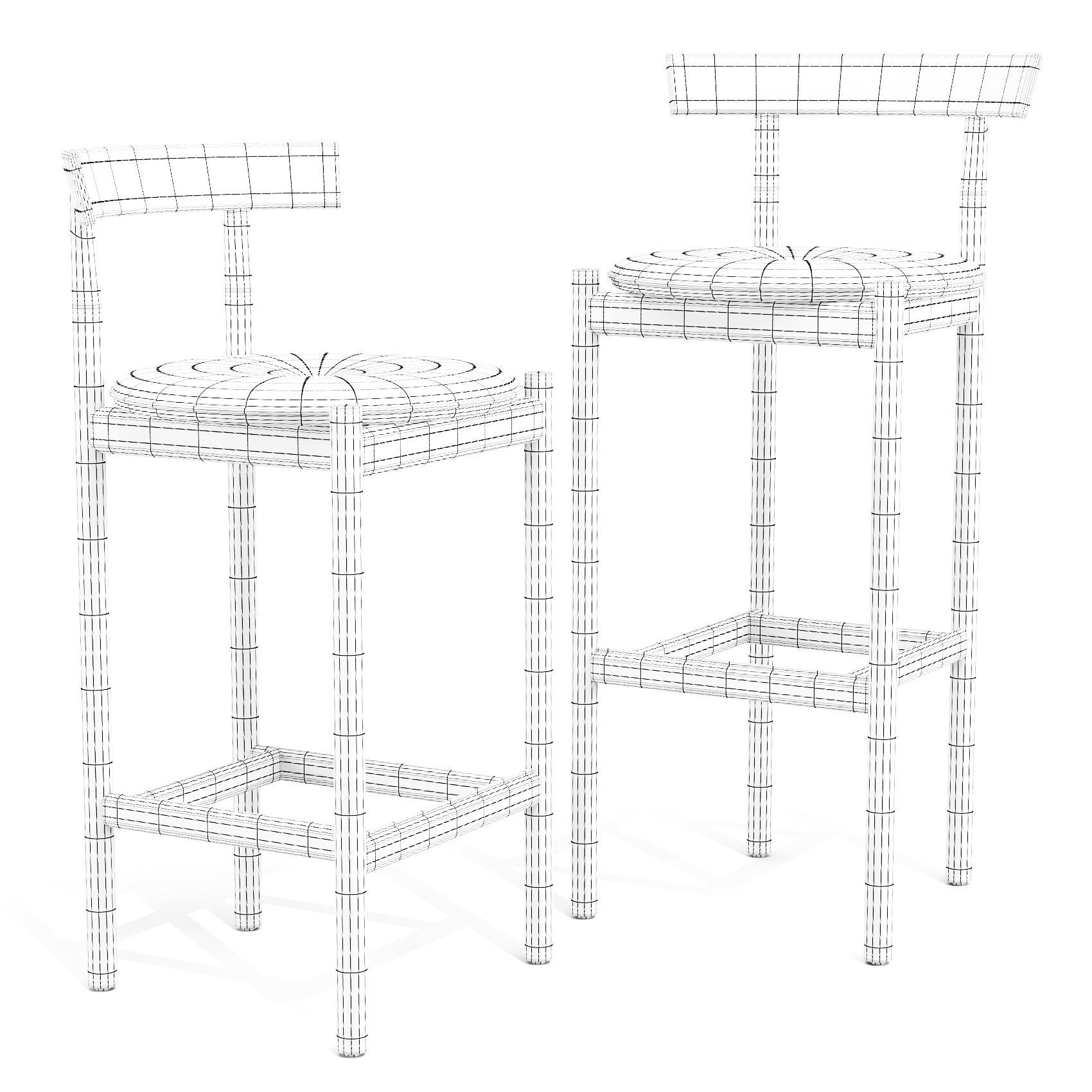 Herman Miller Comma - Bar and Counter Stool Set 02 Low-poly 3D model_1