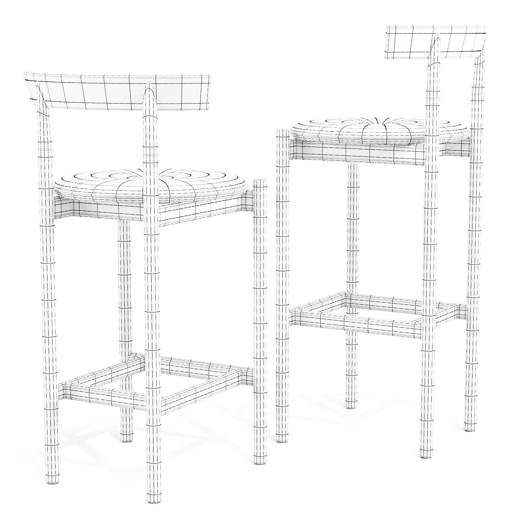 Herman Miller Comma - Bar and Counter Stool Set 02 Low-poly 3D model_3