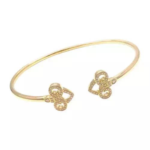 YD221 gold cuff bracelet with two hearts and diamonds