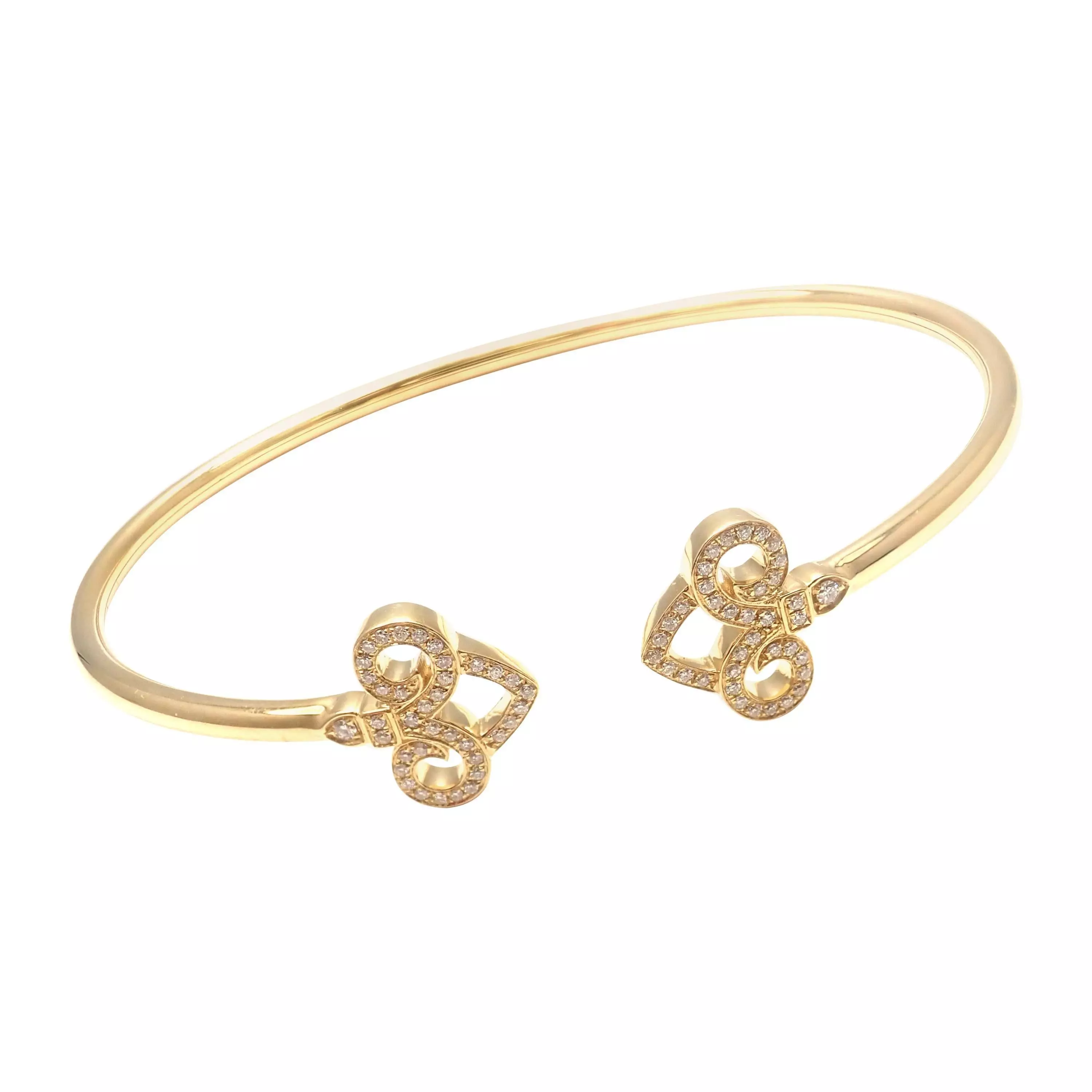 YD221 gold cuff bracelet with two hearts and diamonds 3D print model_0