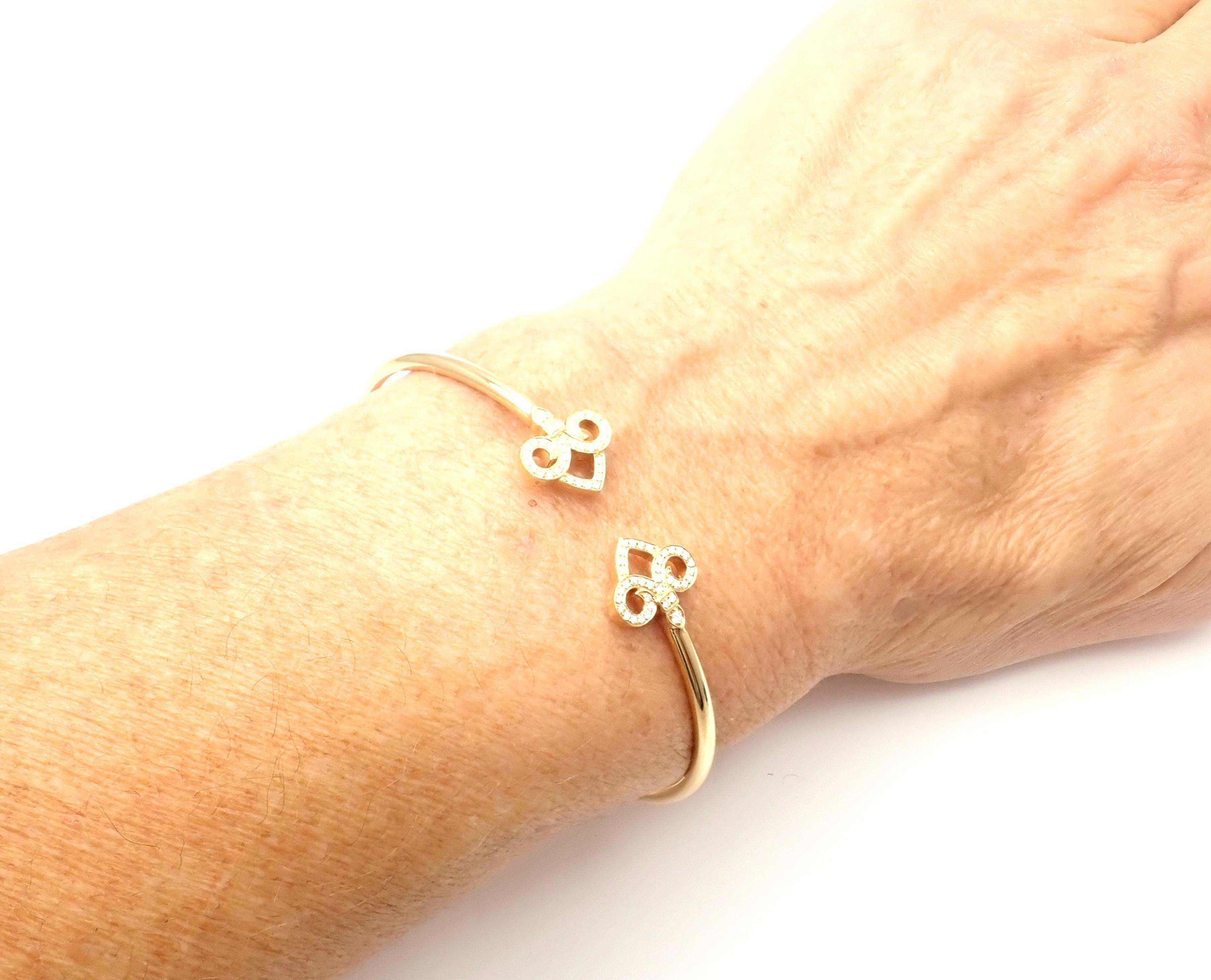 YD221 gold cuff bracelet with two hearts and diamonds 3D print model_6