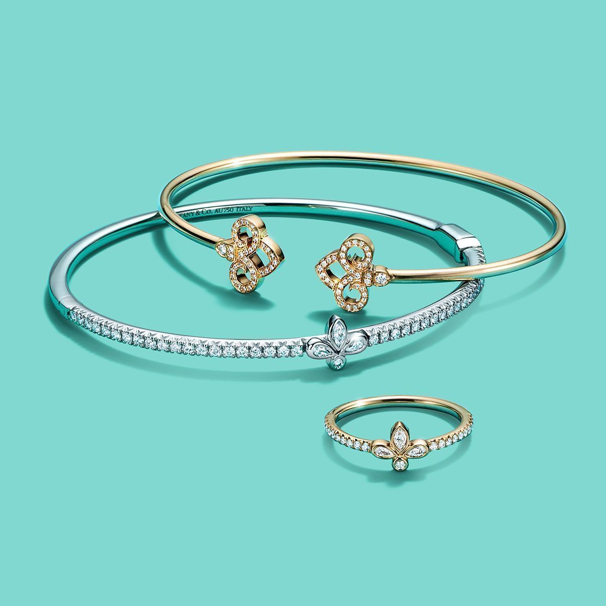 YD221 gold cuff bracelet with two hearts and diamonds 3D print model_12