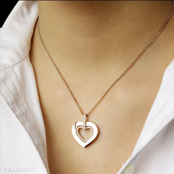 YD222 heart shaped pendant in rose gold with diamonds 3D print model_6