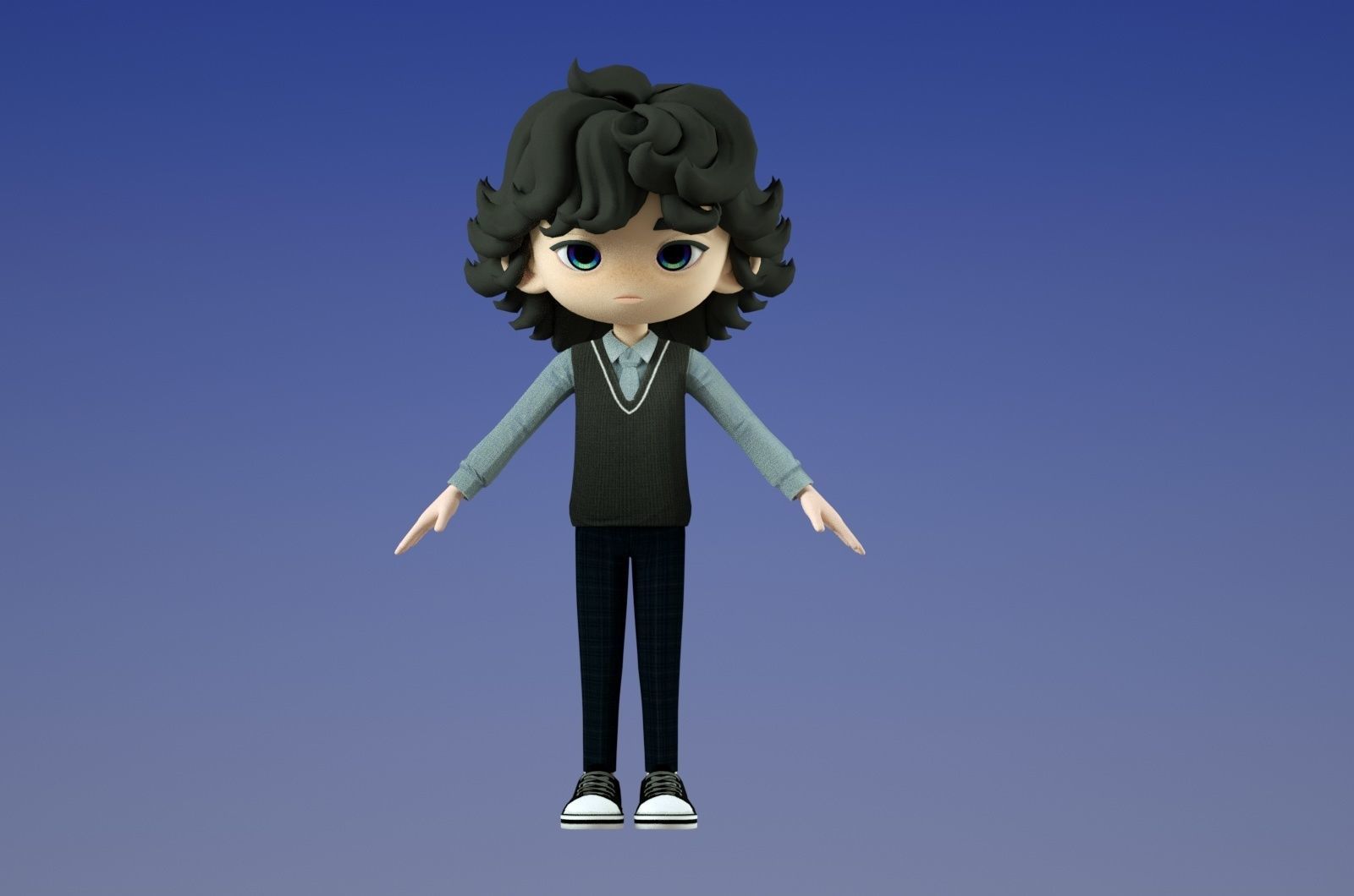 cartoon student boy 3D model_1