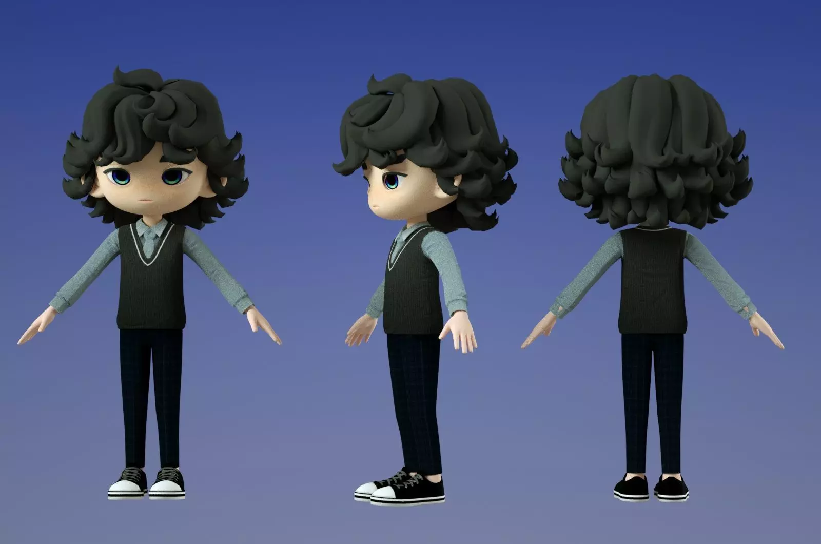 cartoon student boy 3D model_0