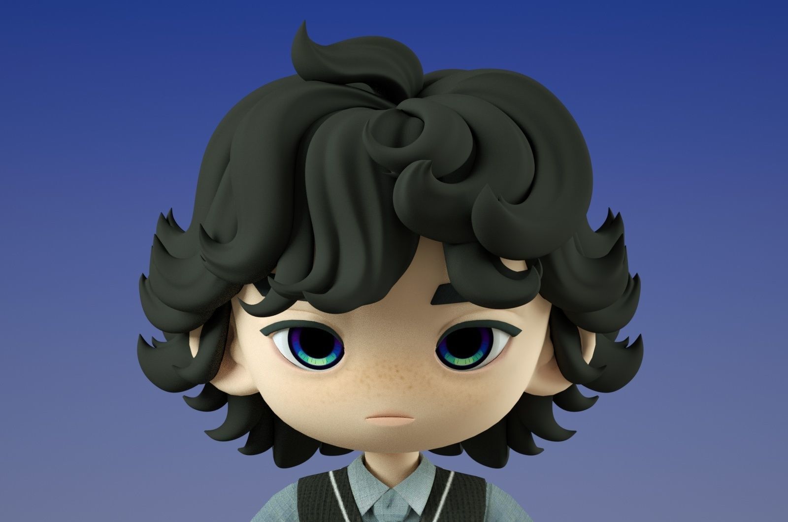 cartoon student boy 3D model_2