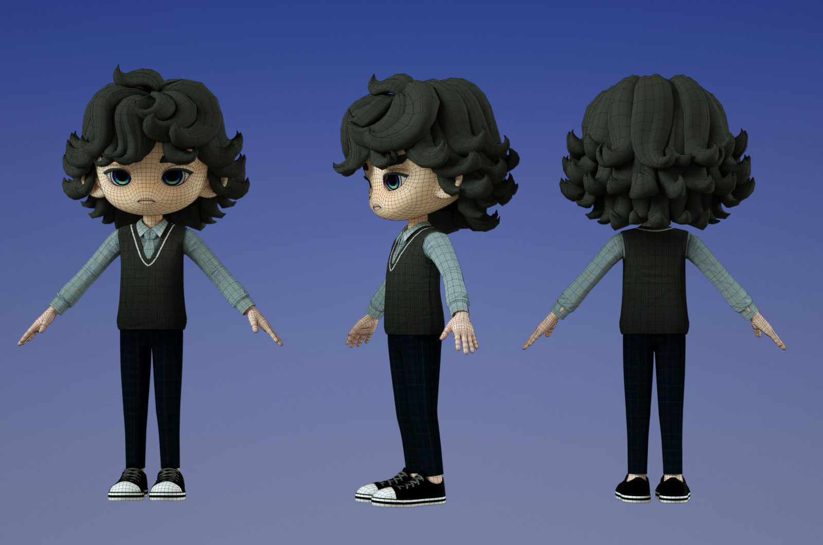 cartoon student boy 3D model_5