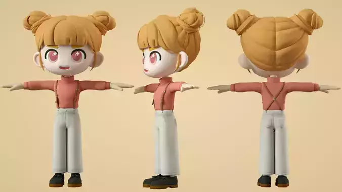 cartoon little girl 3D model
