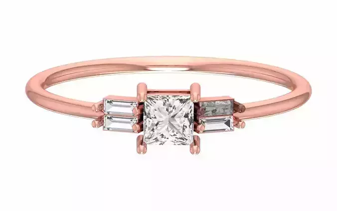 Solitaire Women Light Weight Princess Baguette Stone Band Ring